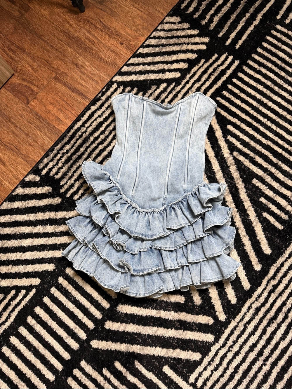 Denim Ruffled Mini Dress - Picture 3 of 4